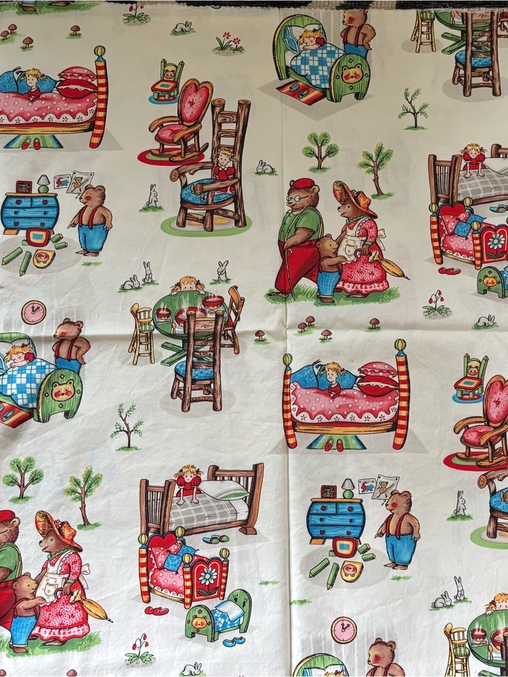 Michael Miller Retro Print The Three Bears Goldilocks Cotton Fabric 46X42”